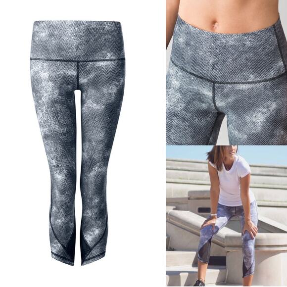 Lululemon | Essential Rhythm Black & Gray Chevron High Waist Cropped Leggings - Picture 3 of 8